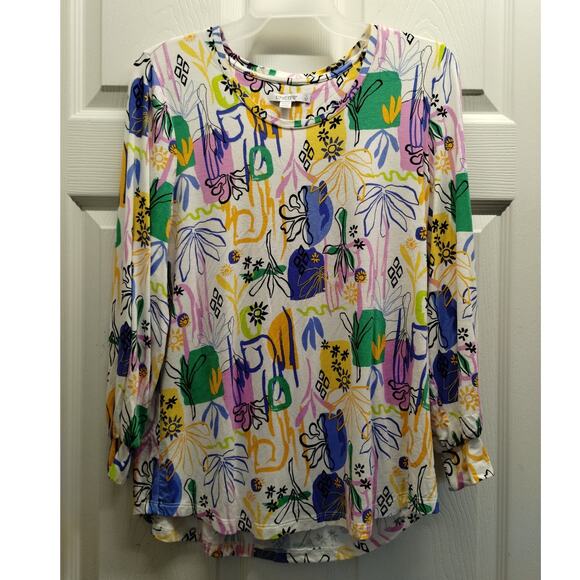 Chico's Size Medium (1) Touch of Cool Surreal Multicolor 3/4 Smock Sleeve Tee - Picture 2 of 8